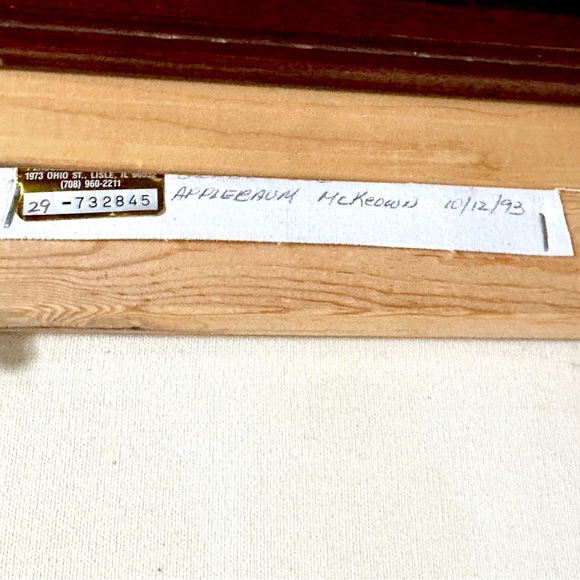 Vintage 90s Airbrushed Canvas Art Asian Vases Cranes Blossoms Framed Painting - Picture 8 of 9